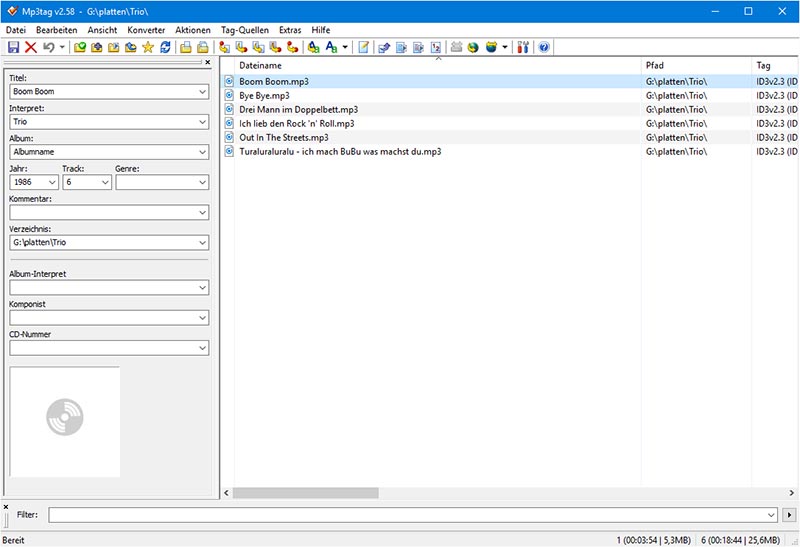 MP3Tag Programmfenster